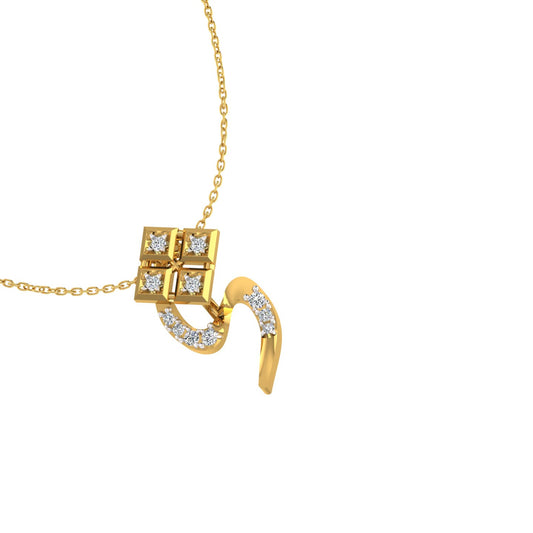 Geometric Four-Square S-Wave Gold Pendant
