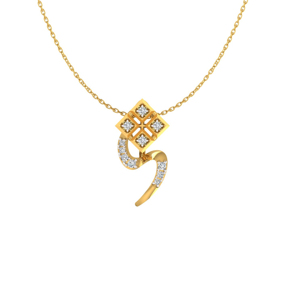 Geometric Four-Square S-Wave Gold Pendant