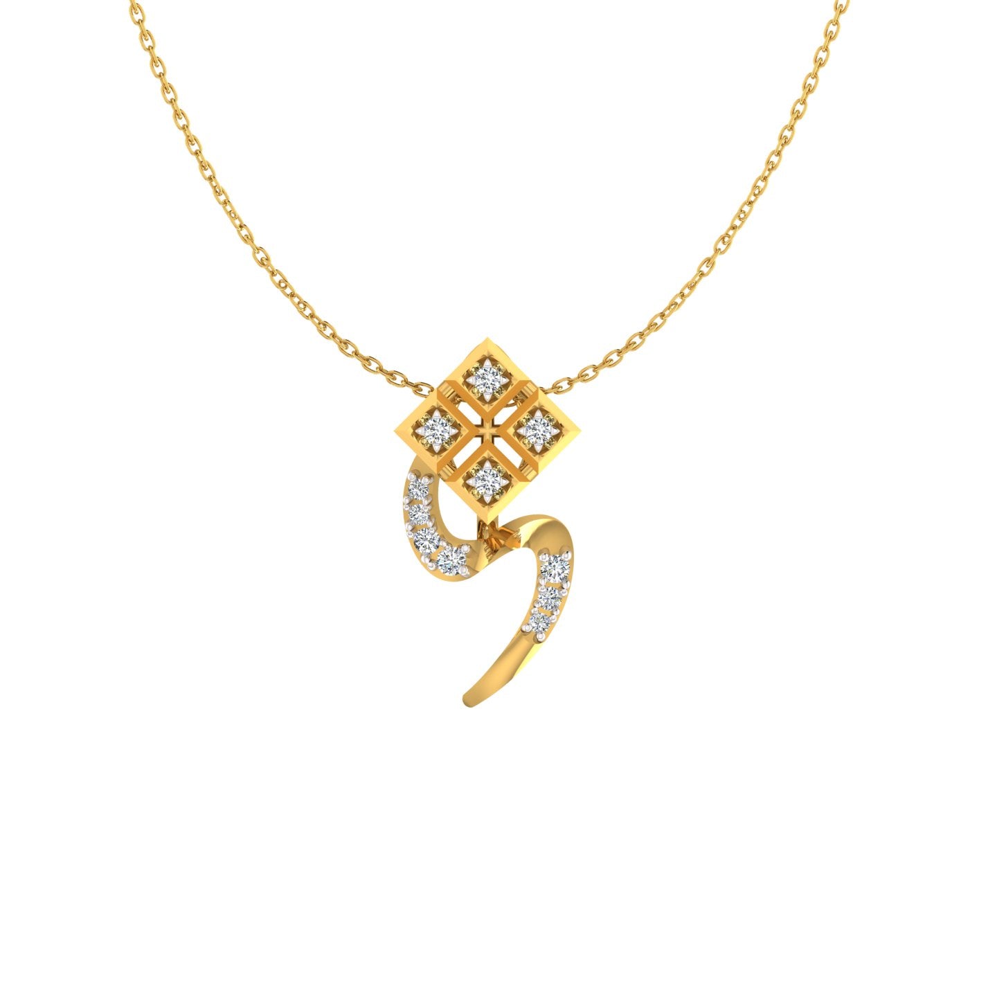 Geometric Four-Square S-Wave Gold Pendant