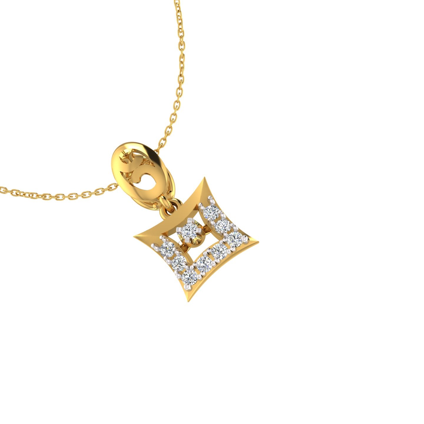 Concave Square Halo Gold Pendant