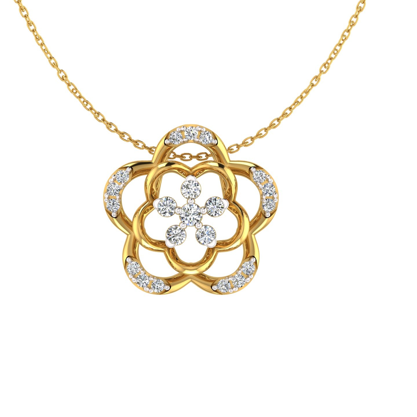 Layered Blossom Rosette Gold Pendant