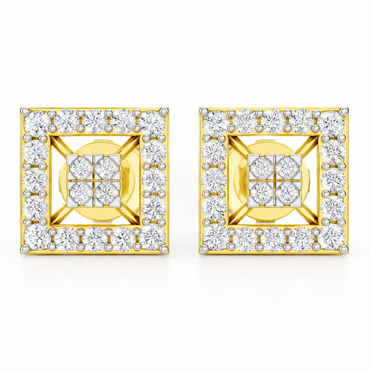 Royal Square Halo Diamond Stud Earrings