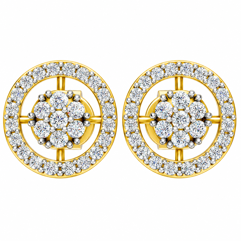 Royal Floral Halo Diamond Stud Earrings