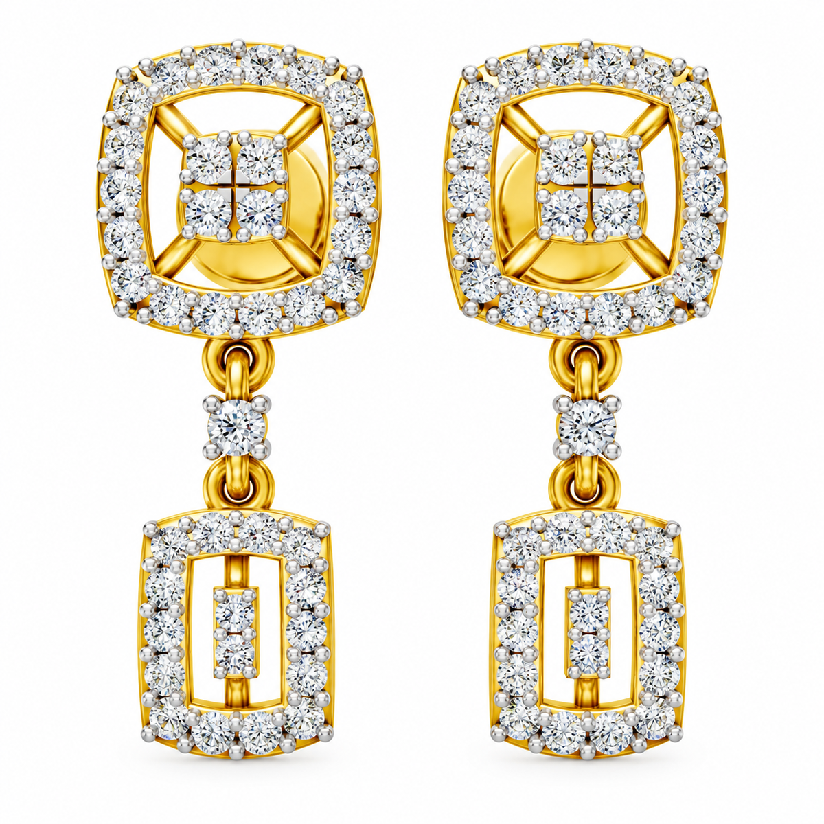Royal Geometric Halo Diamond Drop Earrings