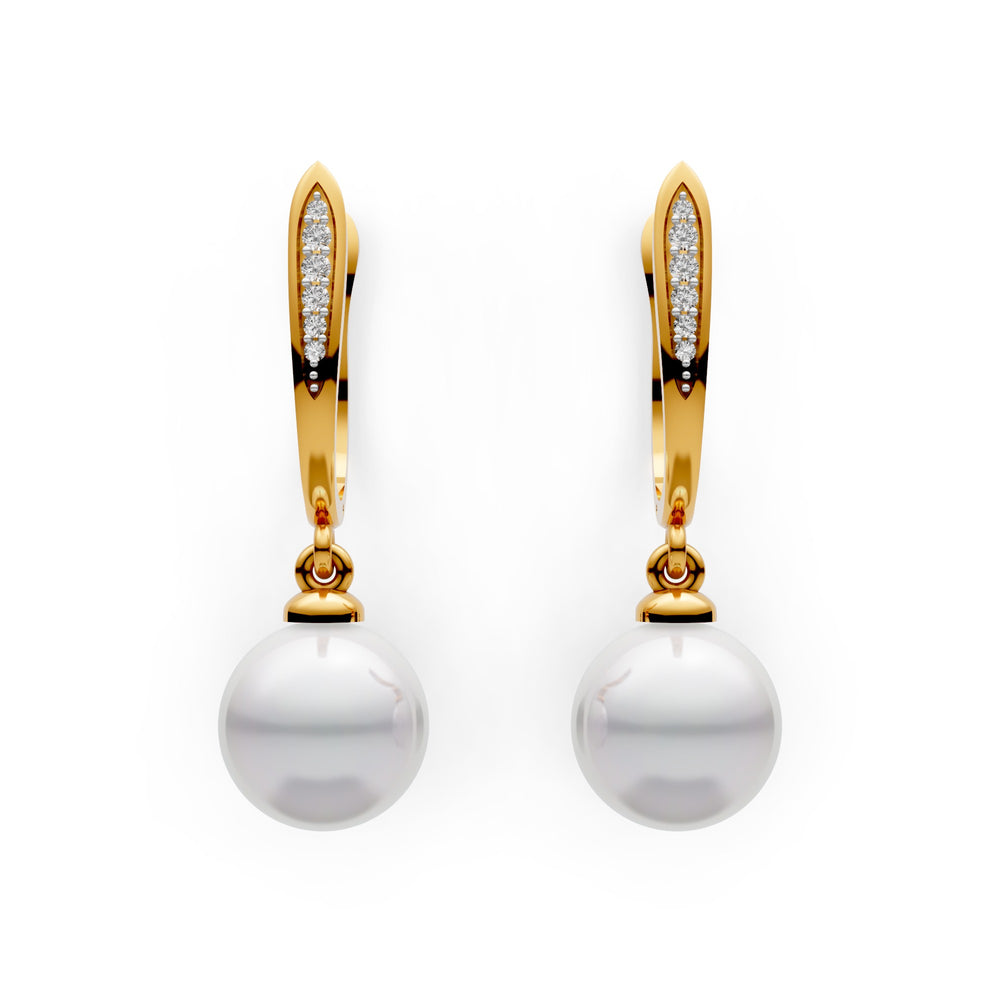 Pearl Leaf Diamond Drop Earrings