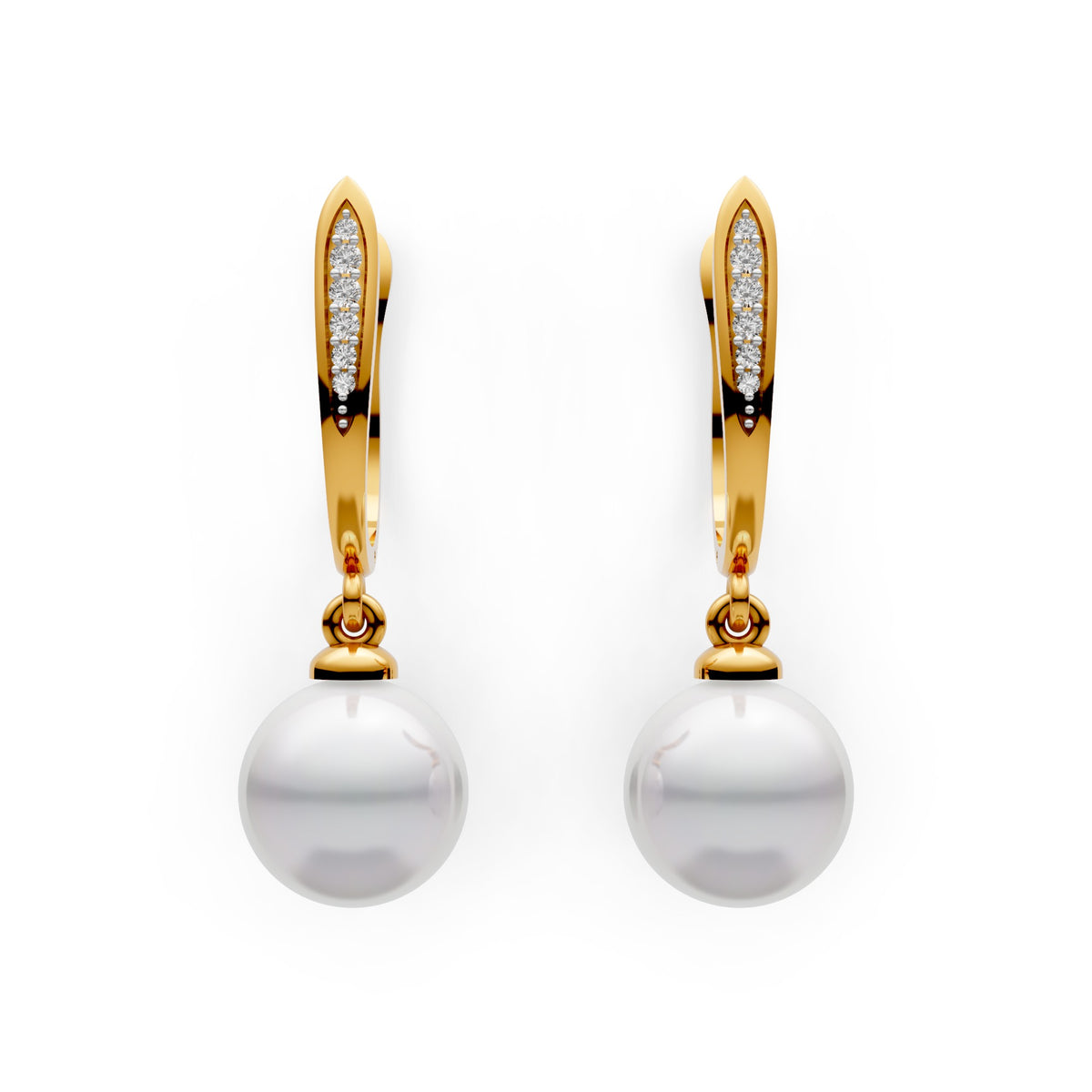 Pearl Leaf Diamond Drop Earrings