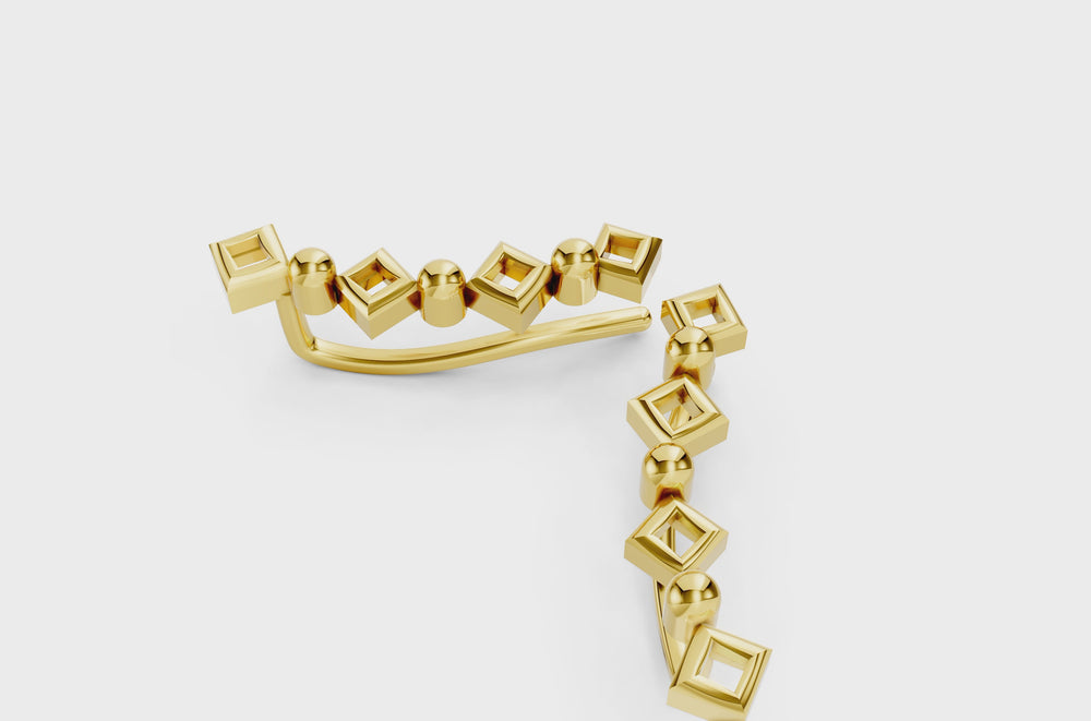 Golden Cube Cascade Earrings