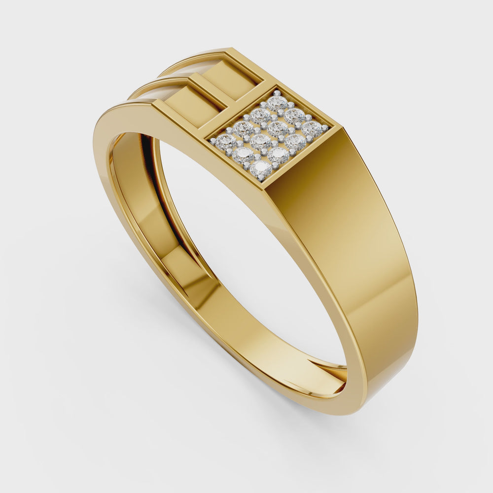 Triple Track Diamond Grid Gents Ring