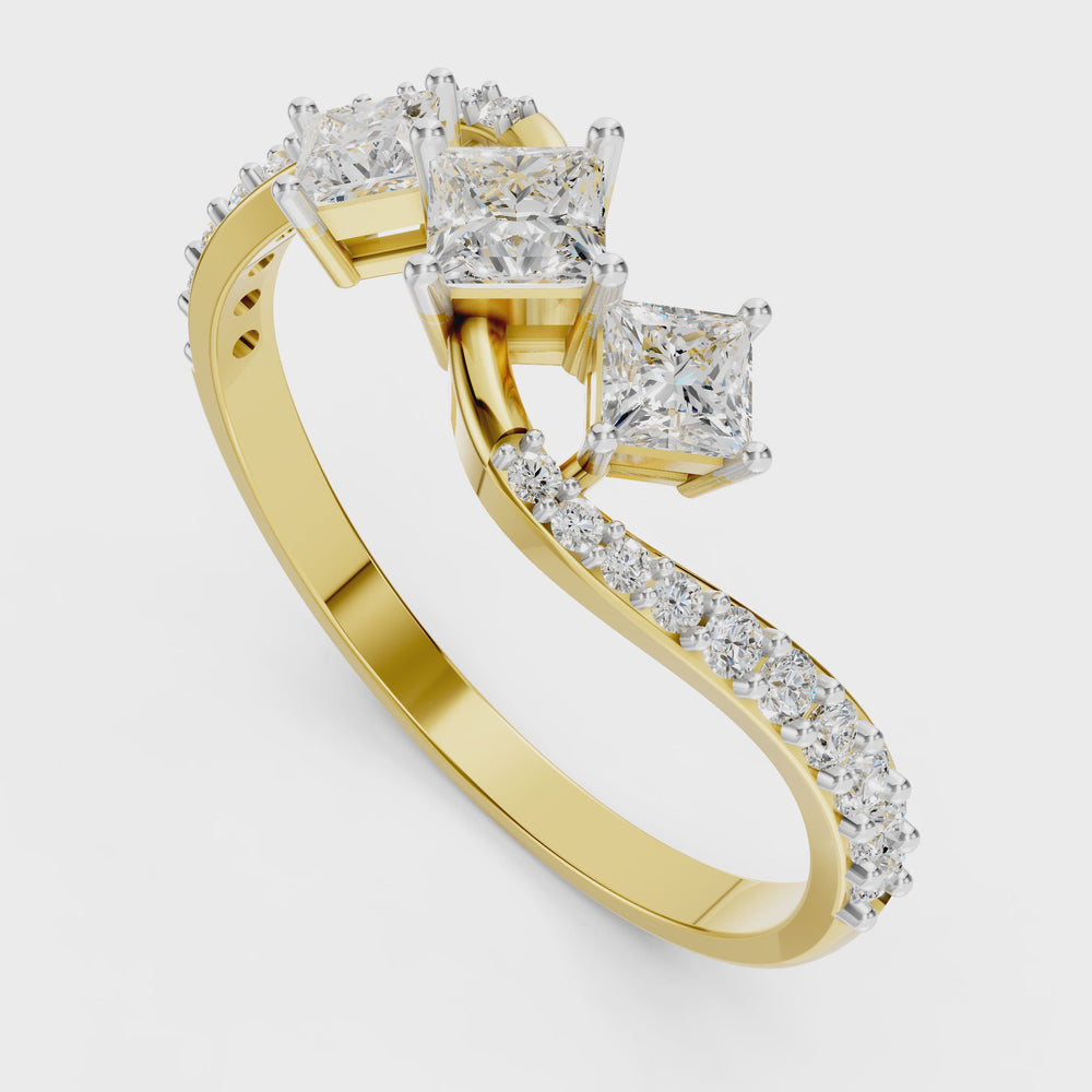 Trinity Wave Princess Diamond Ring